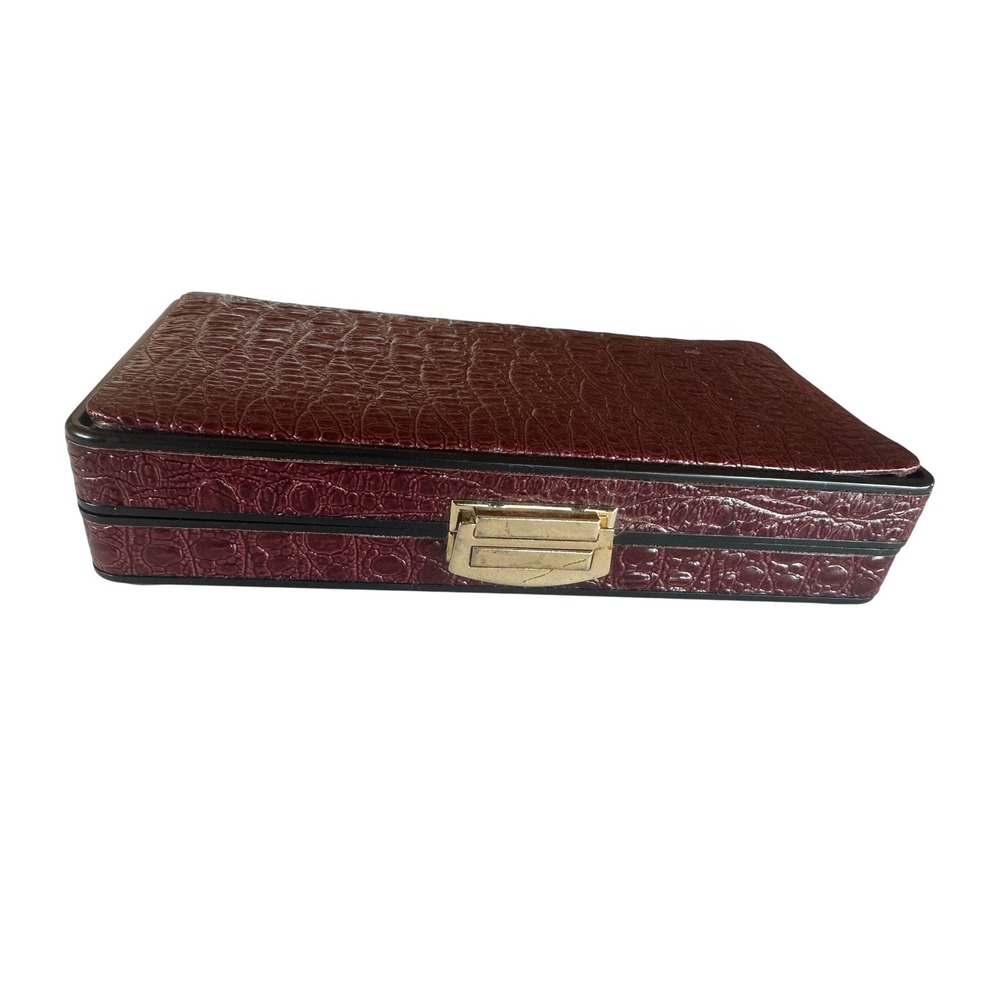 Vintage Travel Manicure Pedicure Makeup Brush Set Brown Faux Croc Case 10 pc - Picture 2 of 16